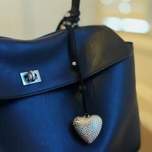 Puffy Heart Bag Charm Black Silver